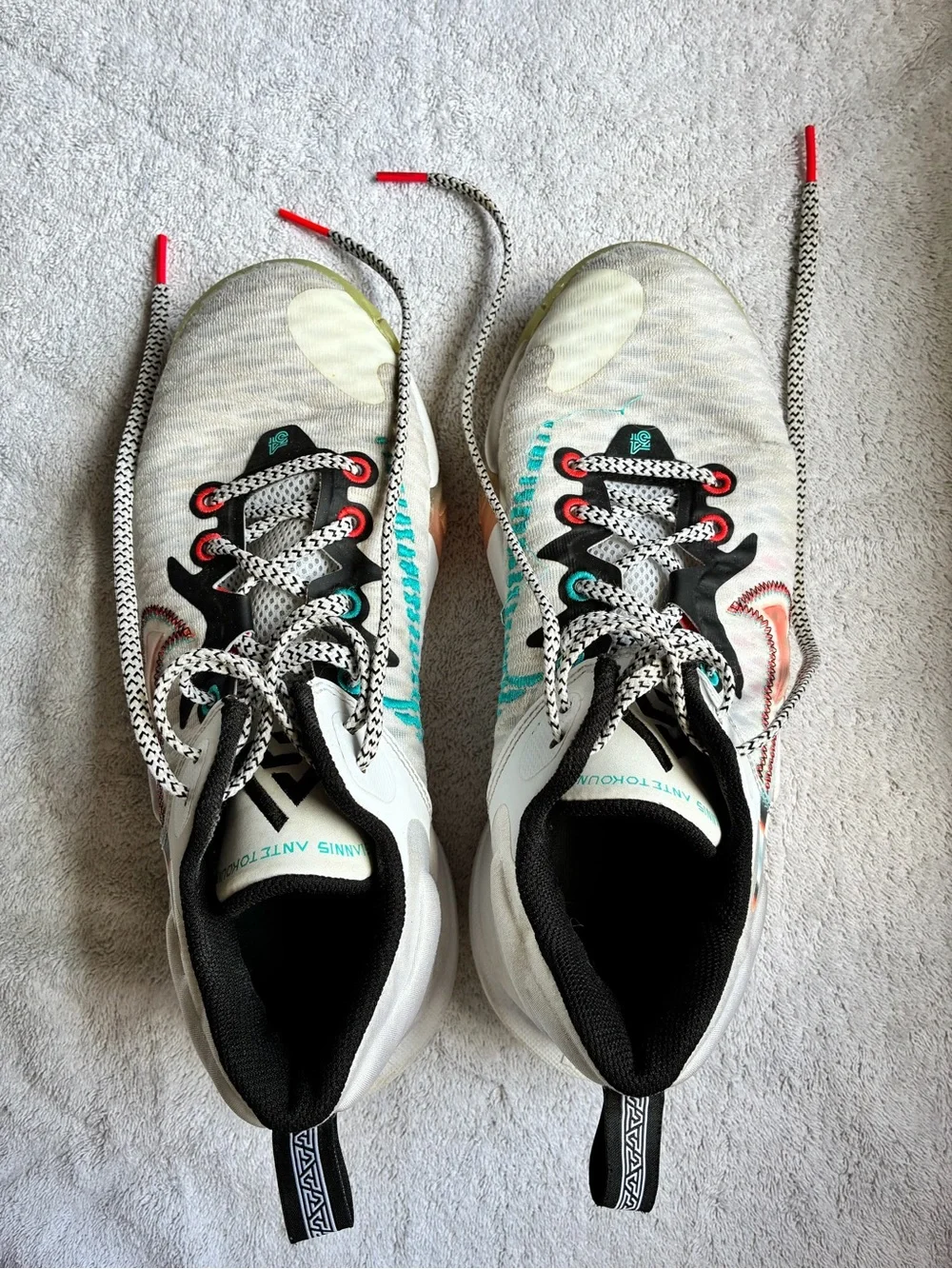 Nike Kids White Sneakers with Teal and Coral Accents